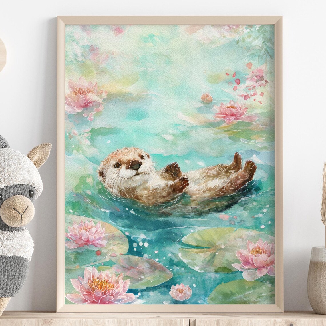 Watercolor Otter Nursery Poster, Baby Room Decor