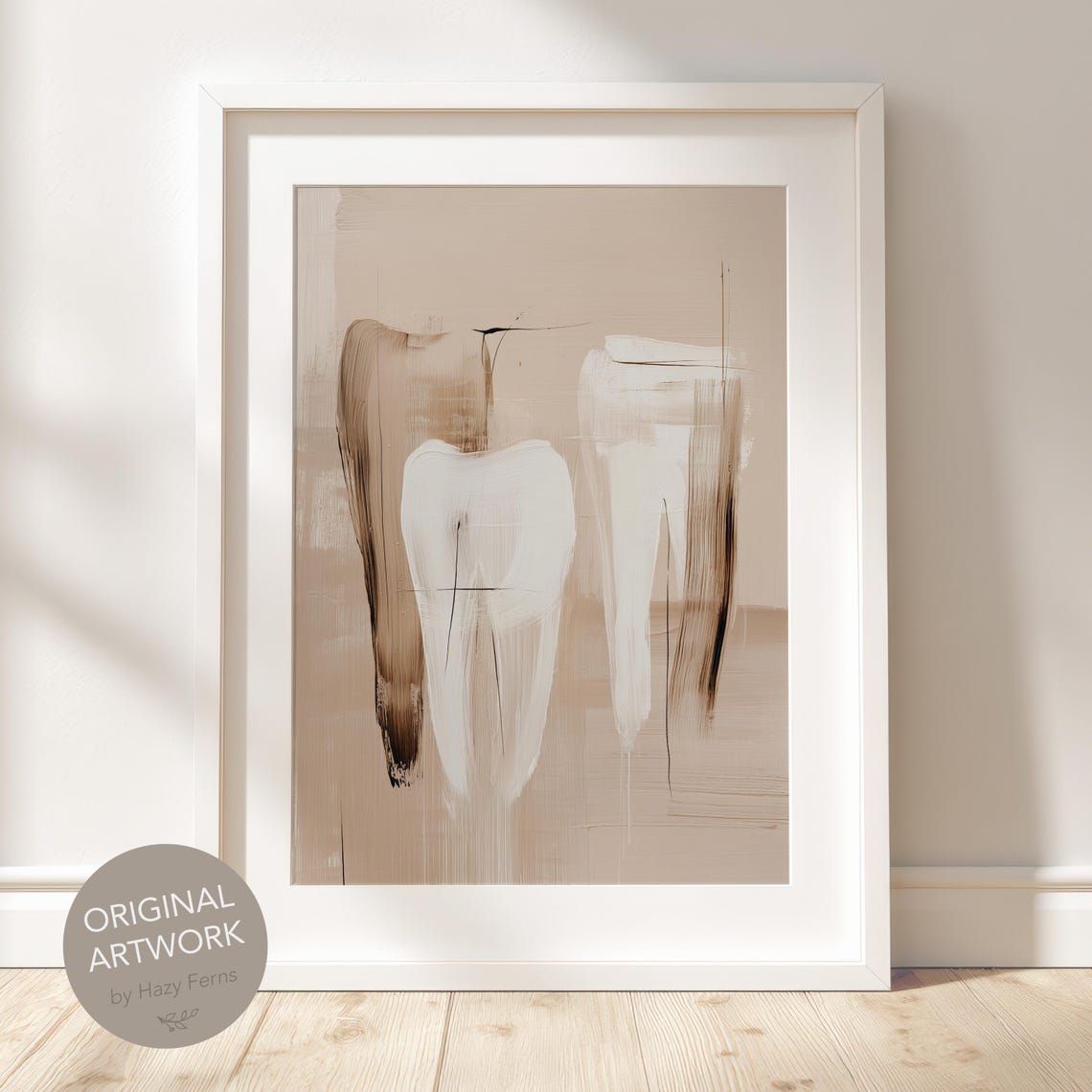 Abstract Tooth Trio Beige Brushstroke Dental Decor Art Poster