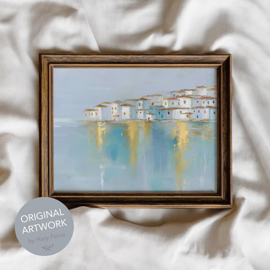 Greek Village White Houses With Blue Roofs, Art Print