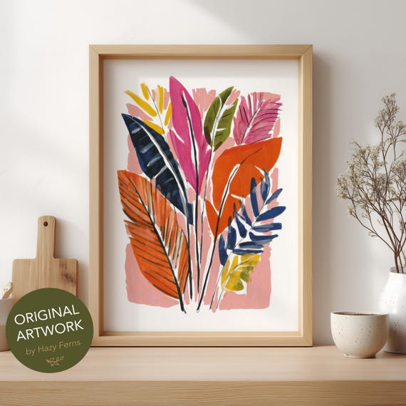 Lush Palm Leaves Art Print, Tropical Botanical