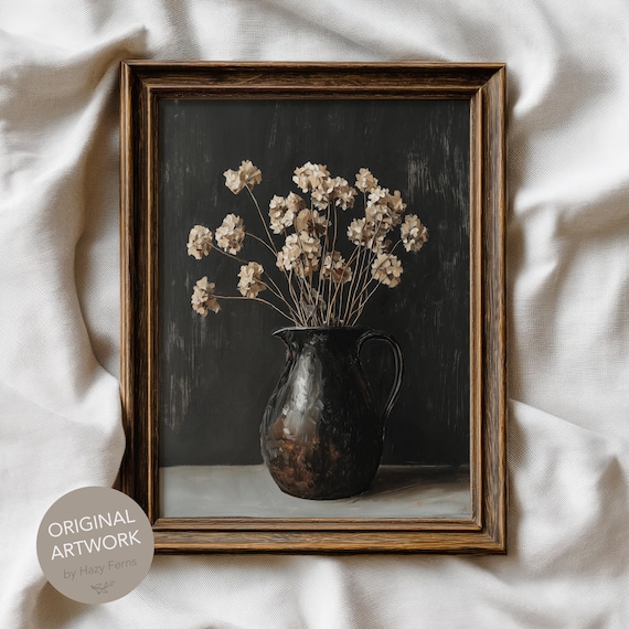 Dried Flowers In Jug Gothic Still Life Painting