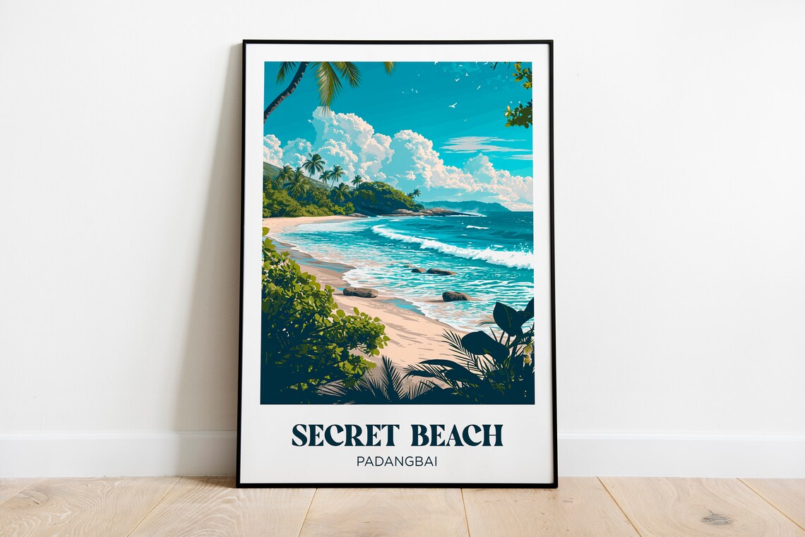 Secret Beach Padangbai Bali Hidden Cove Turquoise Travel Poster