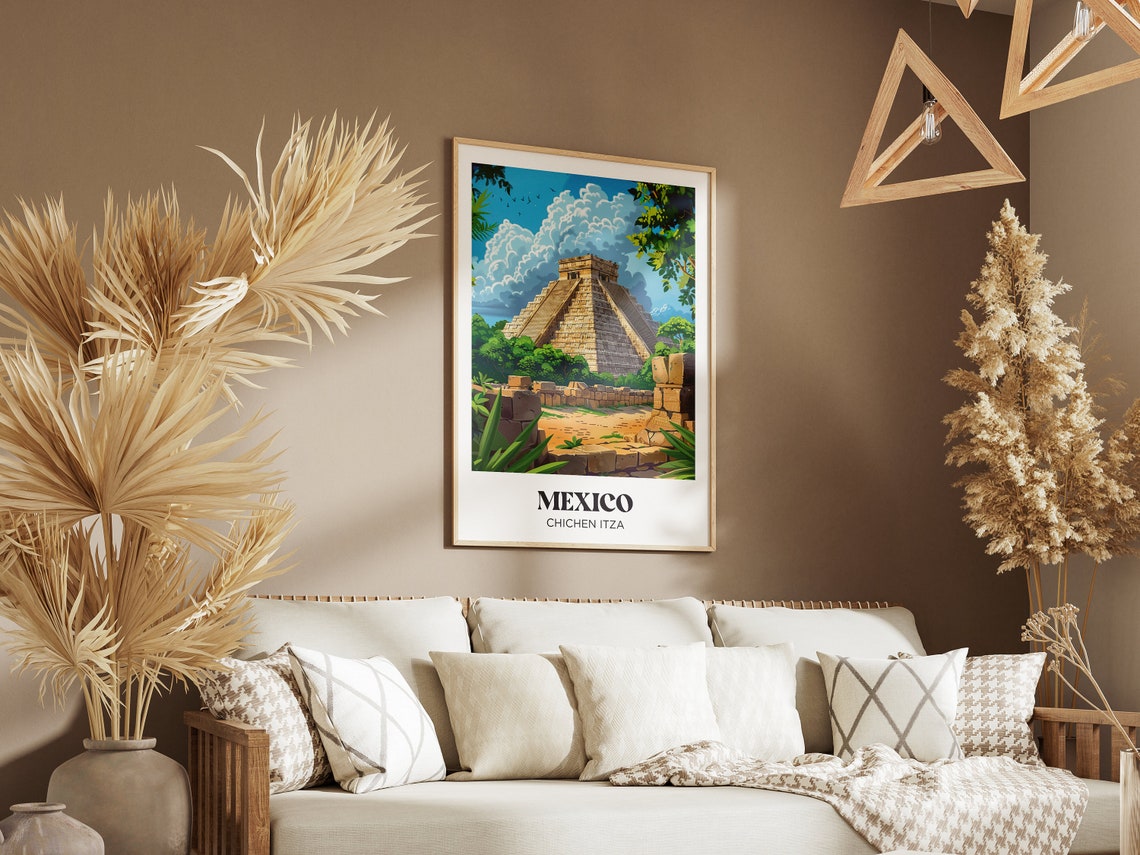 Chichen Itza Travel Poster Mexico Wall Art Print Chichen Itza Painting Illustration Mexico Watercolor Home Decor - Image 2