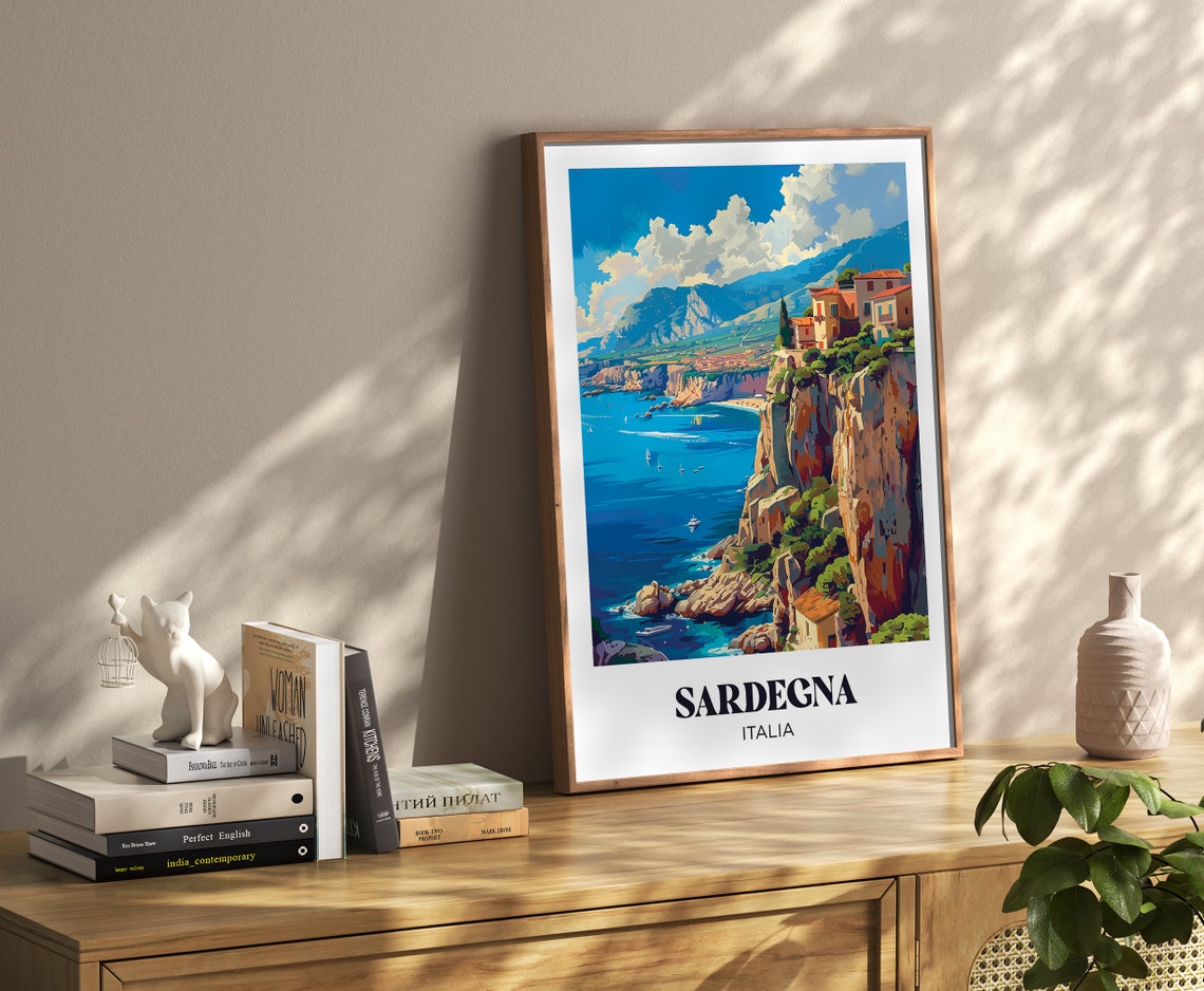Sardegna Italia Dramatic Sea Cliffs Coastal Village Travel Poster - Image 4