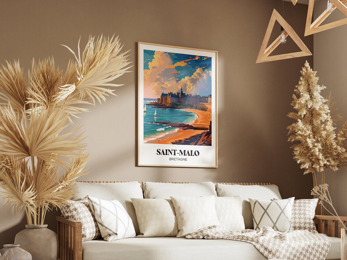 Saint-Malo Bretagne Walled City Beach Sailboats Travel Poster - Image 2
