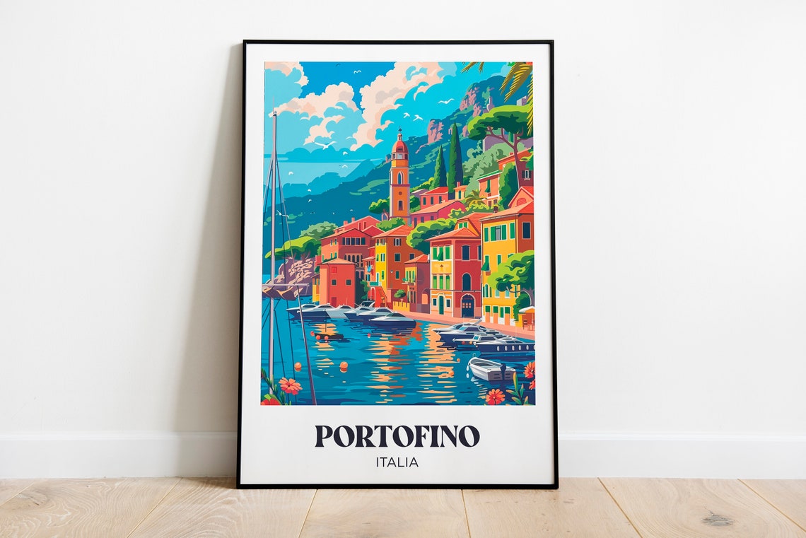 Portofino Travel Poster Portofino Illustration Portofino Travel Poster Portofino Italy Wall Decoration Italy Gift