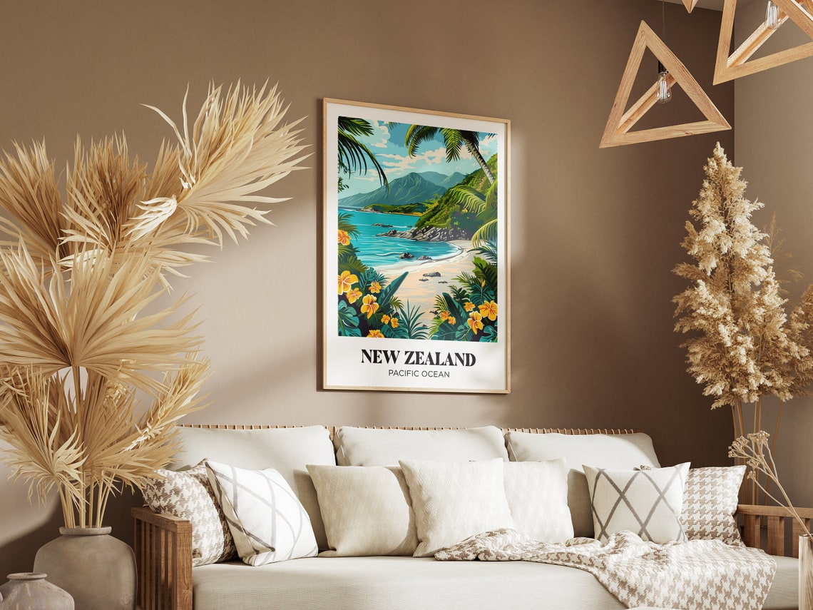 New Zealand Travel Poster Illustration New Zealand Pacific Ocean Travel Poster New Zealand - Image 2