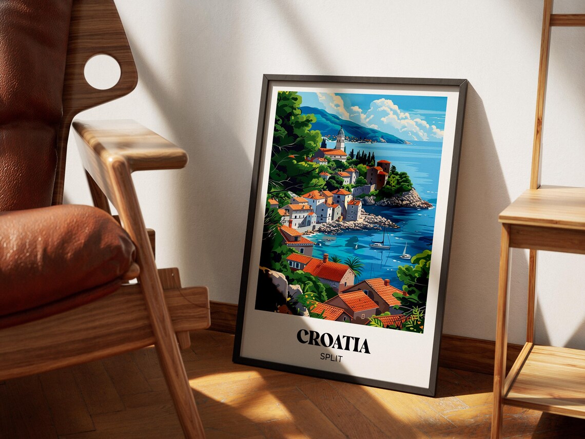 Split Croatia Coastal Town Red Roofs Sailboats Travel Poster - Image 4