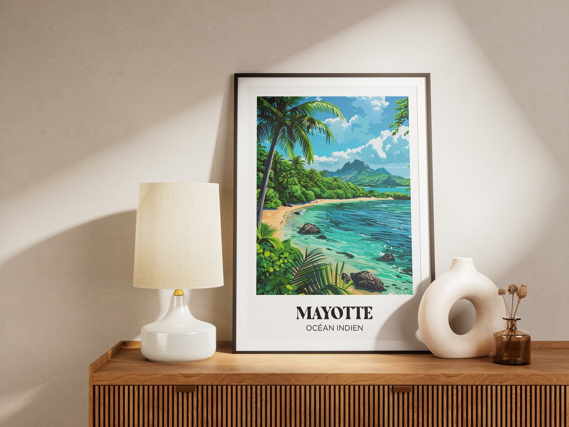 Mayotte Travel Poster, Paradise Beach Illustration - Image 3