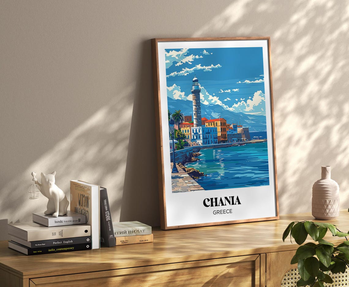 Chania Greece Venetian Lighthouse Old Harbor Retro Travel Poster - Image 3