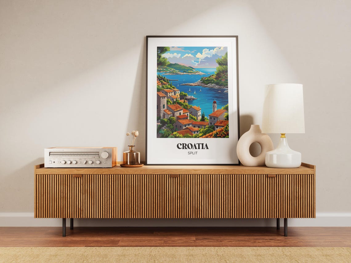 Split Croatia Hillside Harbor Town Sailboat Bay Travel Poster - Image 2