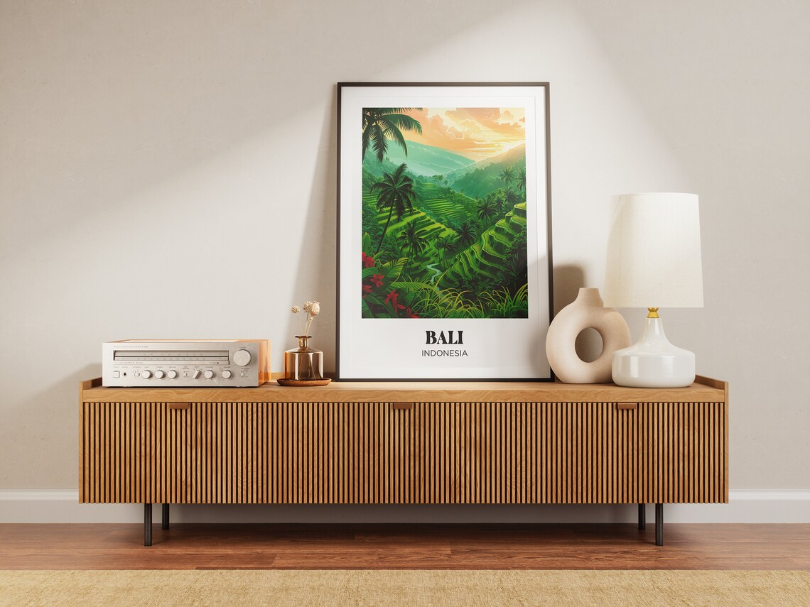 Bali Watercolor Travel Poster, Palm Trees and Flowers - Image 3