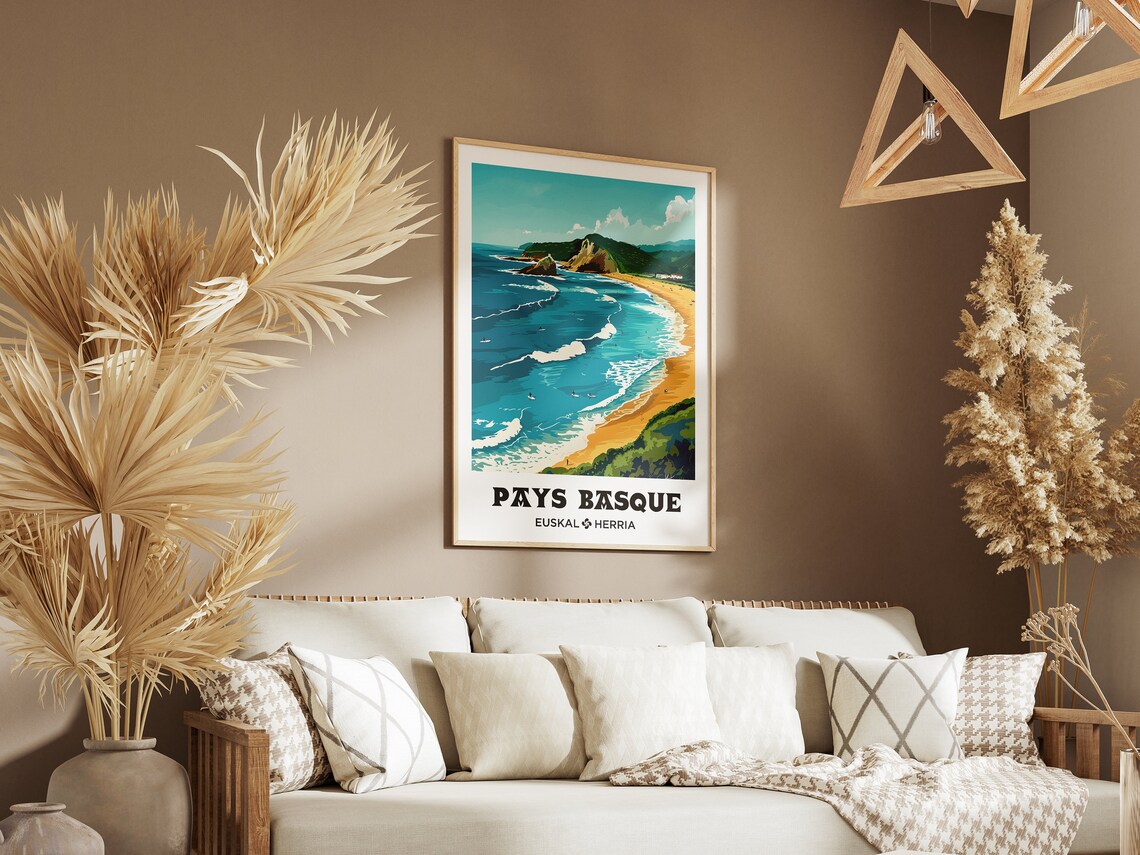 Basque Country Surfing Travel Poster, Beach Illustration - Image 2