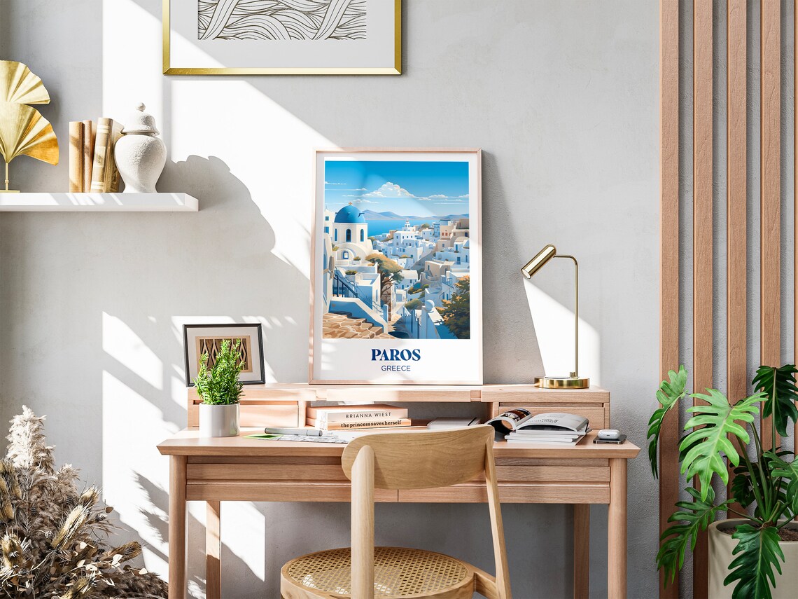 Paros and Mykonos Travel Poster, Greece Watercolor - Image 3
