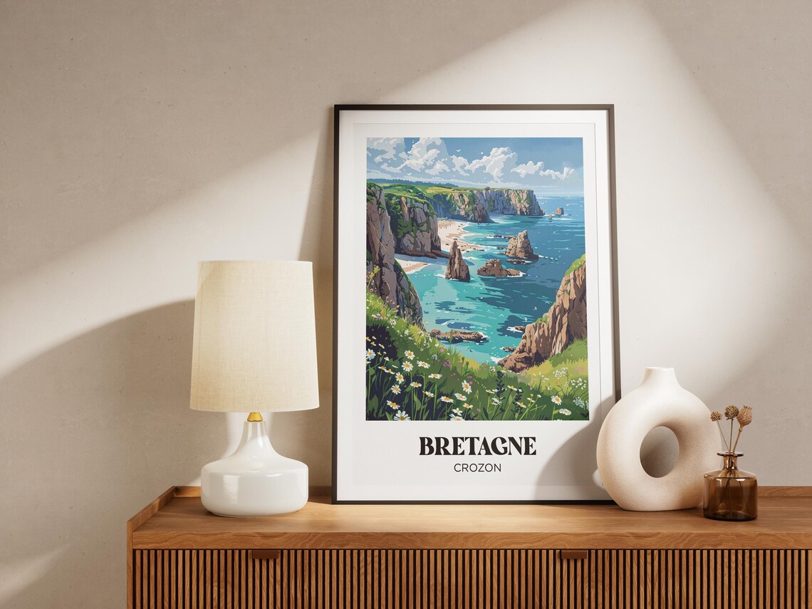 Bretagne Crozon France Sea Cliffs Sea Stacks Wildflowers Travel Poster - Image 4