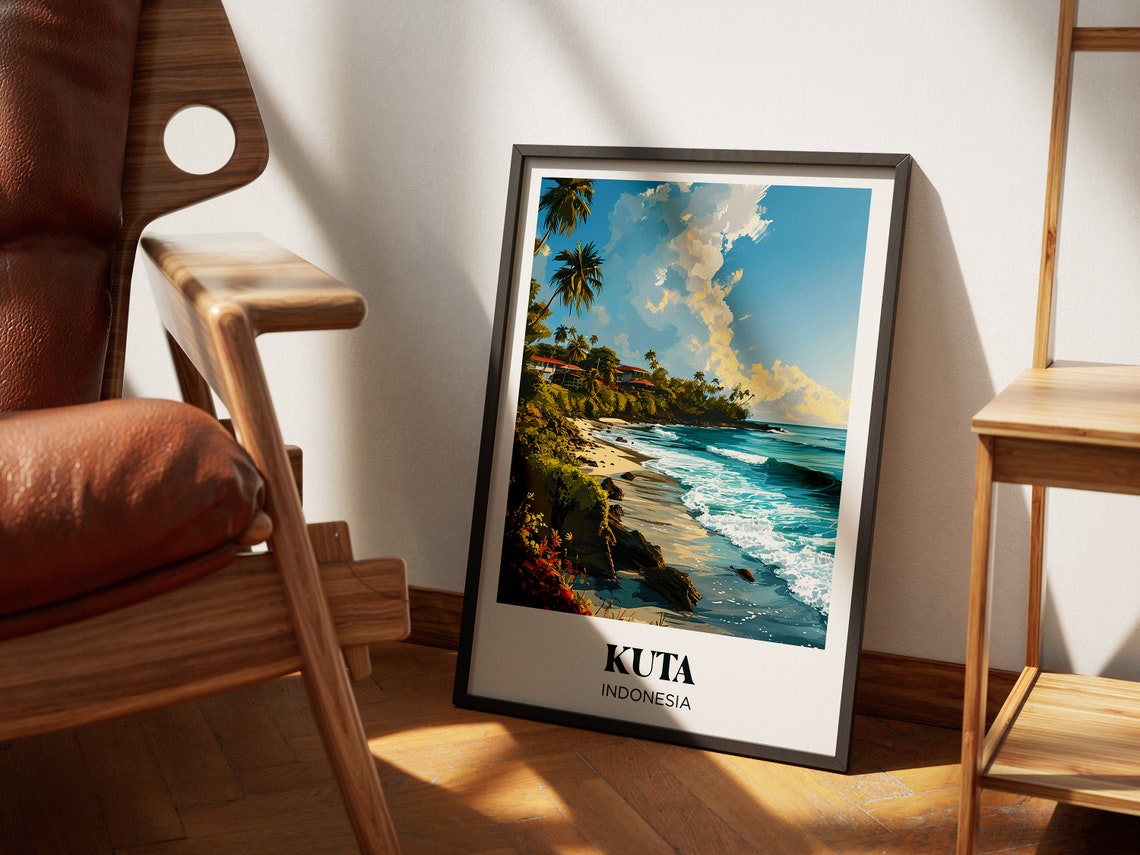 Kuta Indonesia Surf Beach Palms Tropical Coastline Travel Poster - Image 3