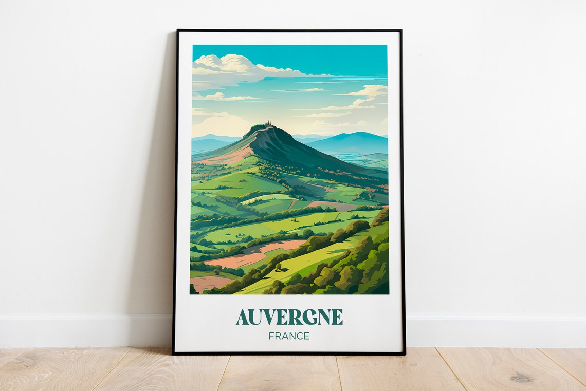 Auvergne Travel Poster France Wall Art Print Auvergne Painting Illustration Puy De Dme Watercolor Home Decor