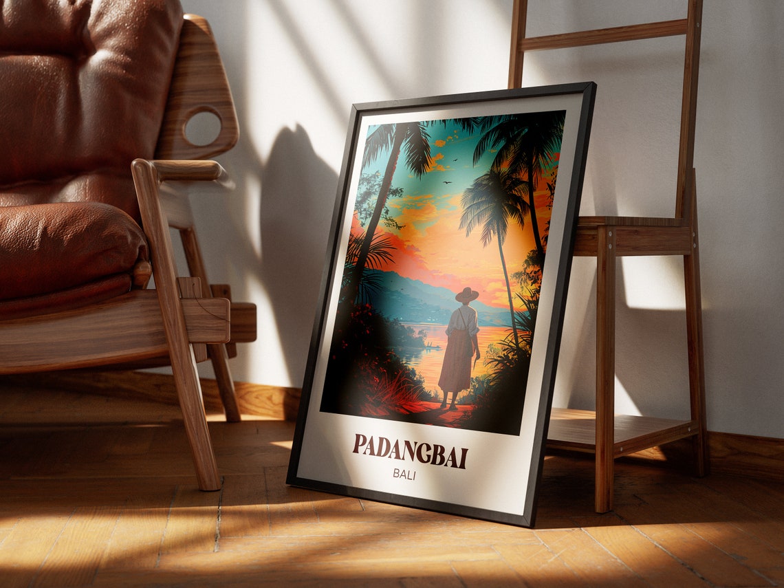 Padangbai Bali Sunset Palm Shore Traveler Silhouette Travel Poster - Image 3