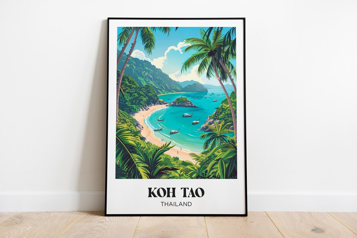 Koh Tao Travel Poster Koh Tao Print Thailand Illustrated Painting Koh Tao Watercolor Decor Thailand Gift