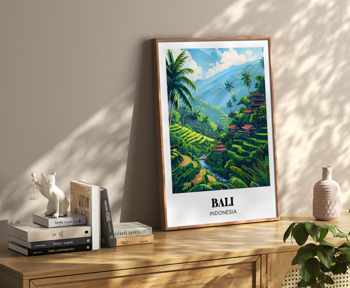 Bali Travel Poster, Flowers and Palm Trees - Image 4