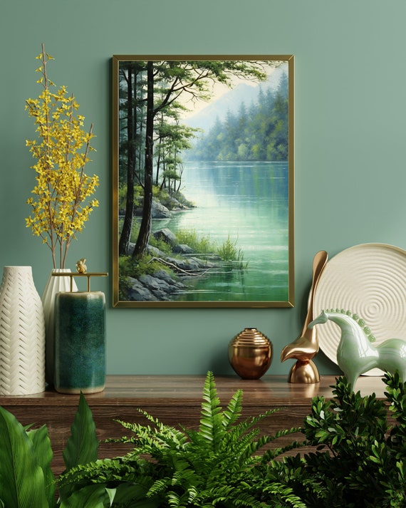 Summer Lake Art Print Peaceful Water Reflection
