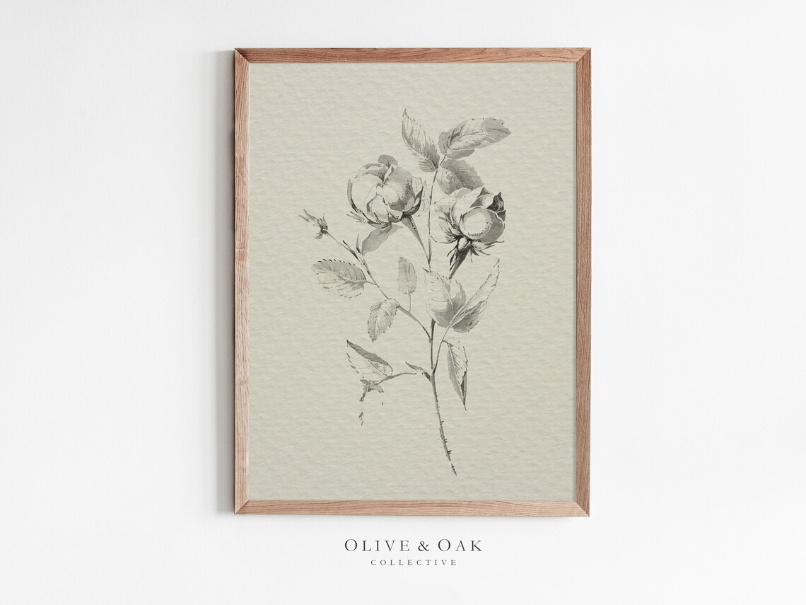 Vintage Flower Drawing Poster Print, Rustic Botanical Sketch