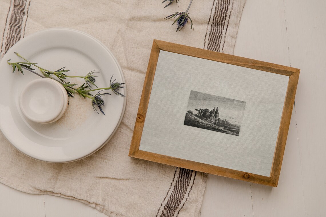 Vintage Rustic Forest Landscape Sketch Art Print - Image 2