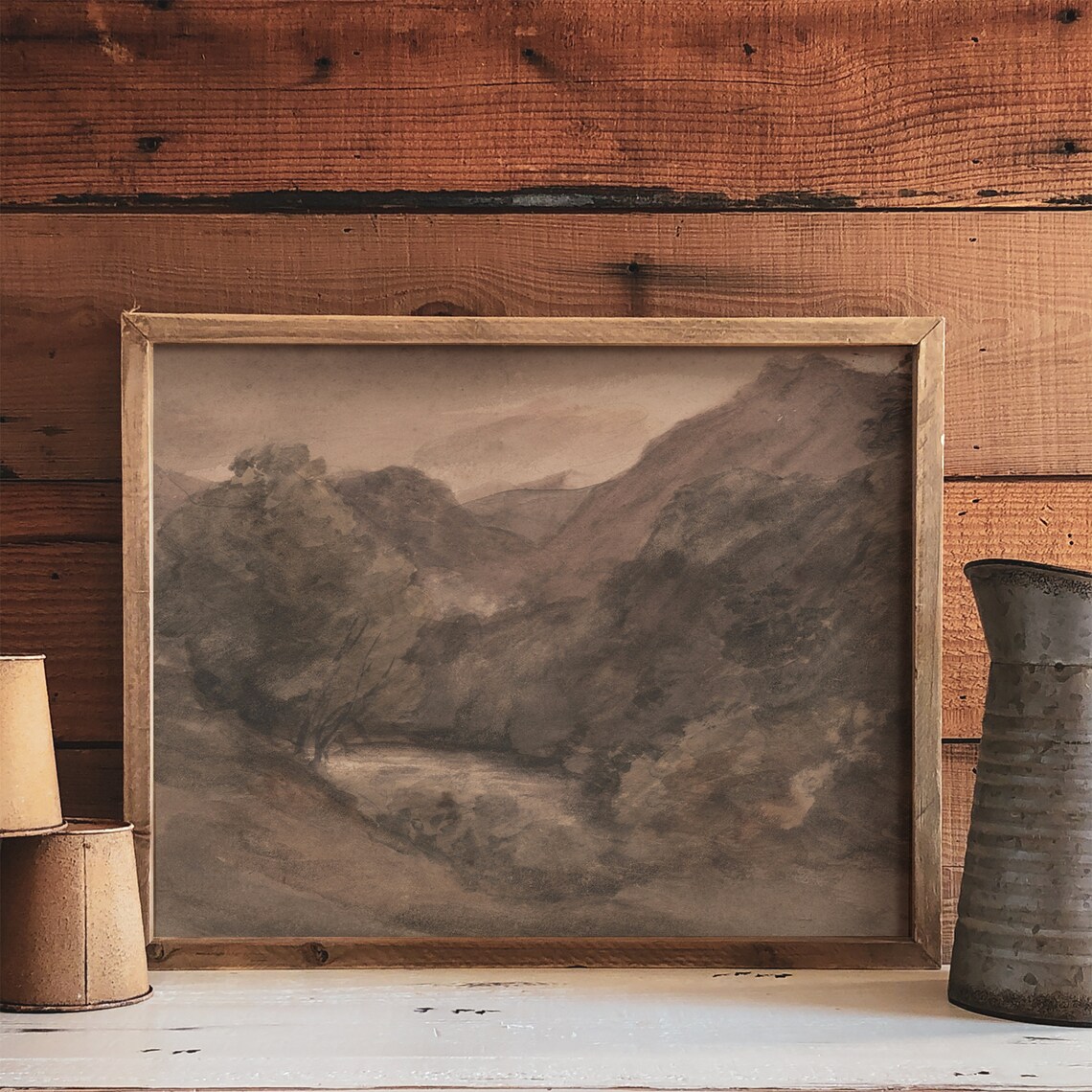 Tonal Abstract Watercolor Landscape, Neutral Art Print - Image 2