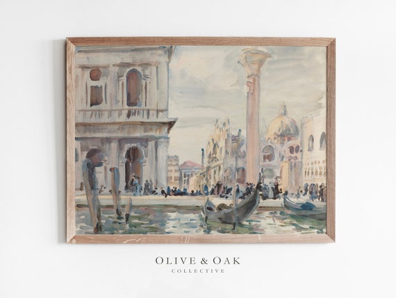 Vintage Venice Canal Watercolor Painting, Travel Poster