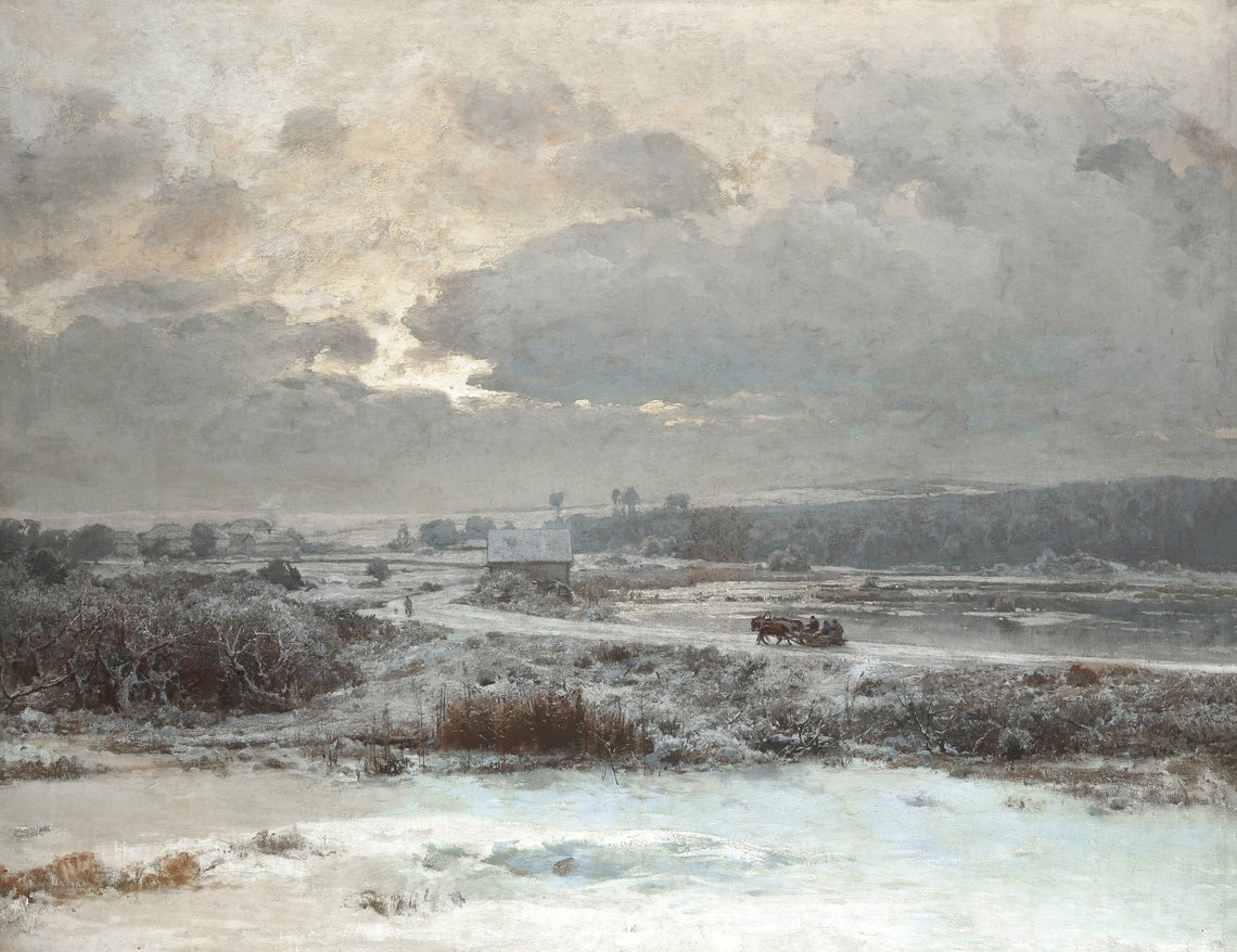 Winter Landscape Horse And Sleigh Art Print - Image 2