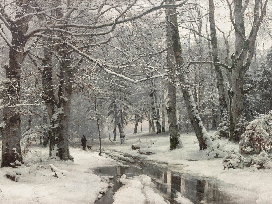 Winter Landscape Painting, Rustic Snow Scene Art Print - Image 4