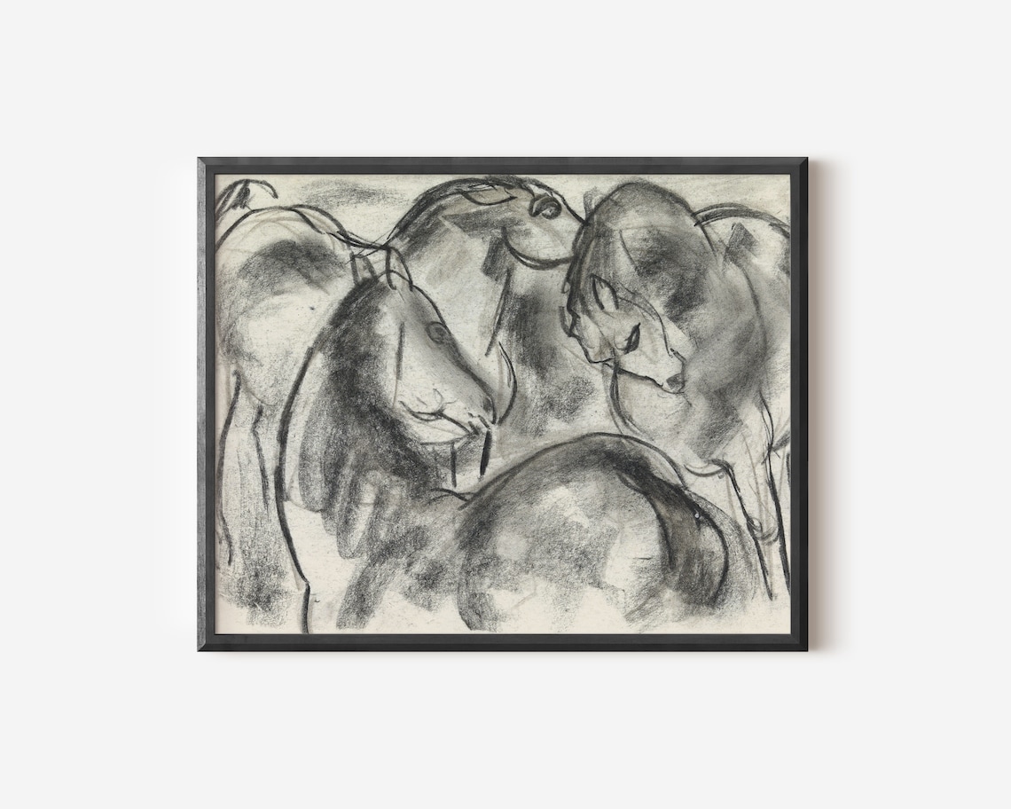 Antique Horse Charcoal Drawing, Modern Wall Art Print - Image 2