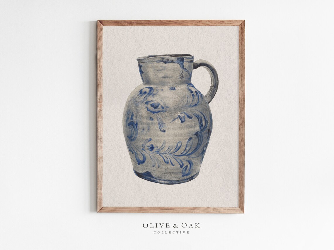 Vintage Pitcher Drawing, French Country Wall Art Print
