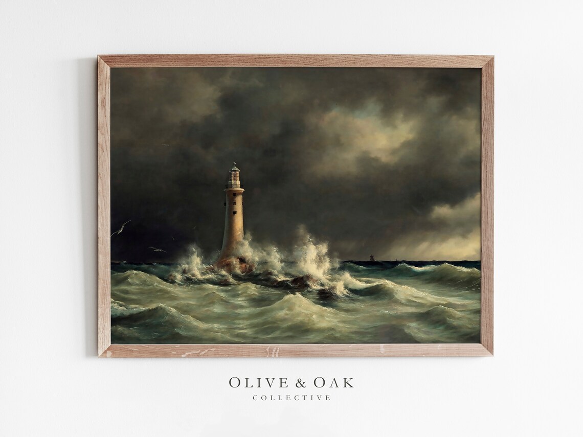 Vintage Lighthouse Seascape Art Print, Coastal