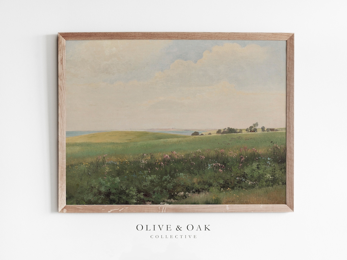 Meadow Landscape, French Country Farmhouse Art Print
