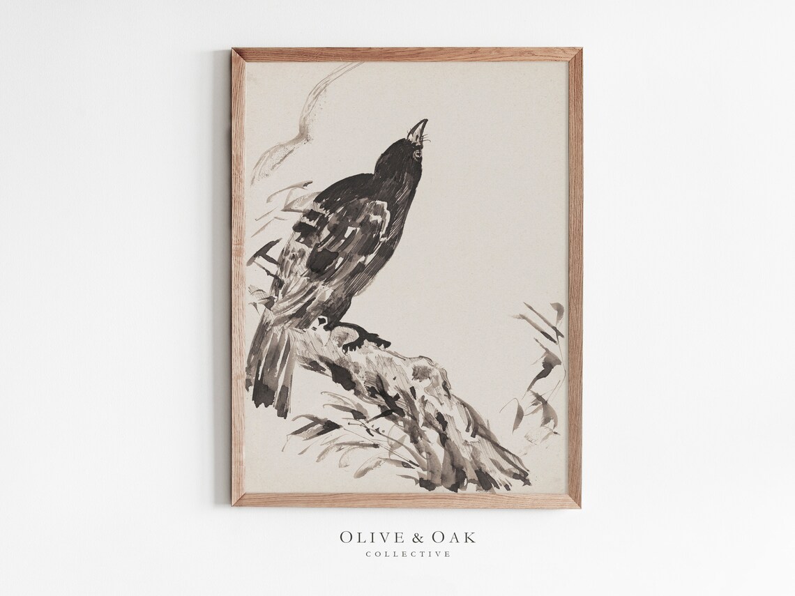Vintage Crow Painting, Autumn Art Print