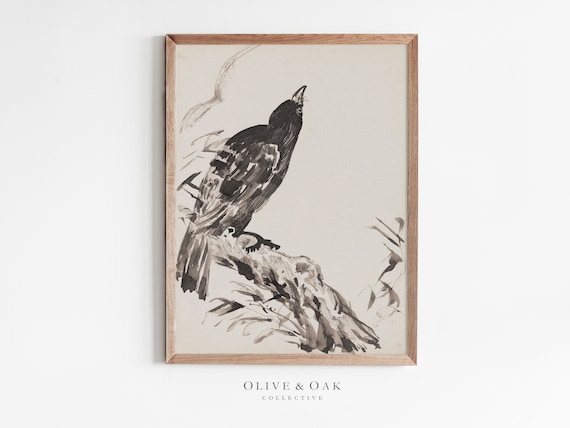 Vintage Crow Painting, Autumn Art Print