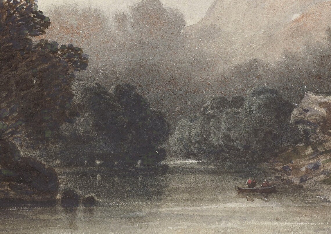 Neutral Landscape Lake Painting Art Print - Image 2