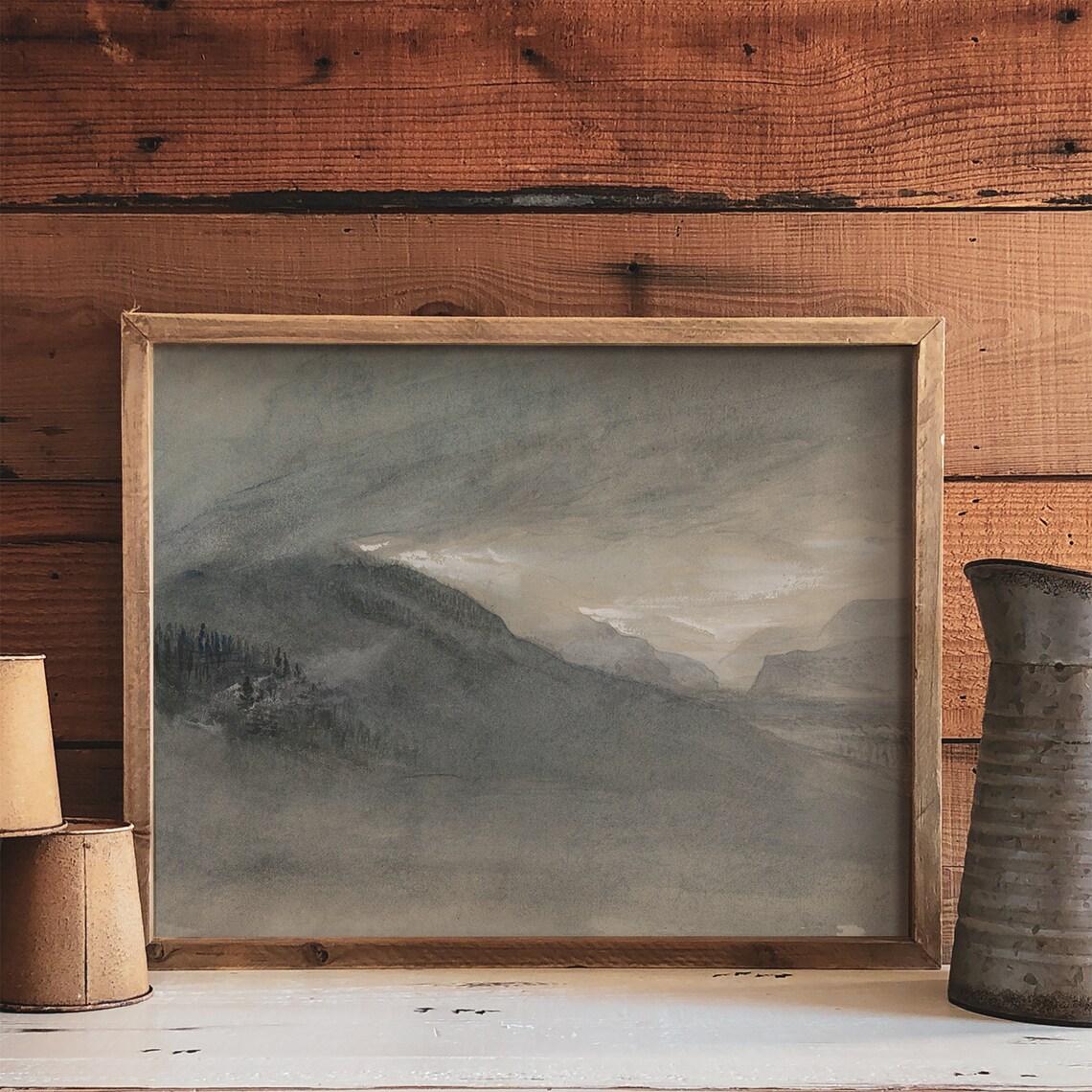 Tonal Mountain Painting, Rustic Watercolor Art Print - Image 3