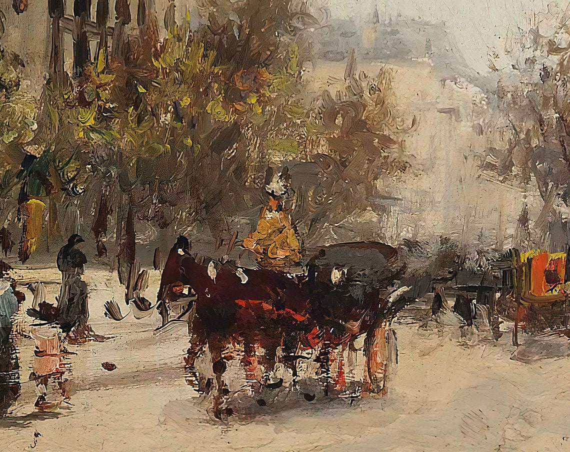 Autumn Paris Street Scene, French Cityscape Art Print - Image 2
