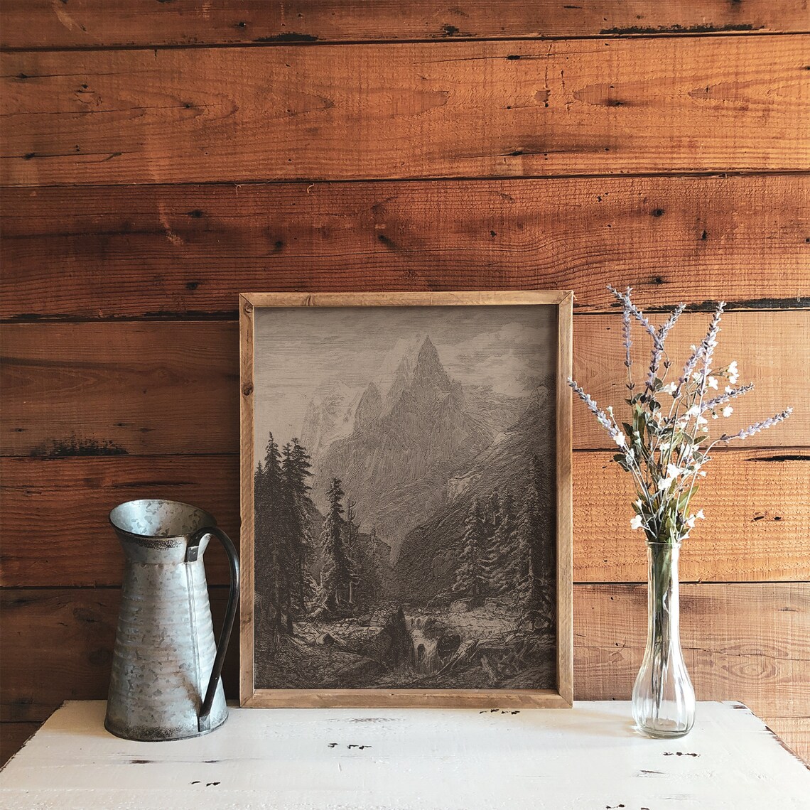 Rustic Mountain Landscape Sketch, Vintage Nature Art Print - Image 3