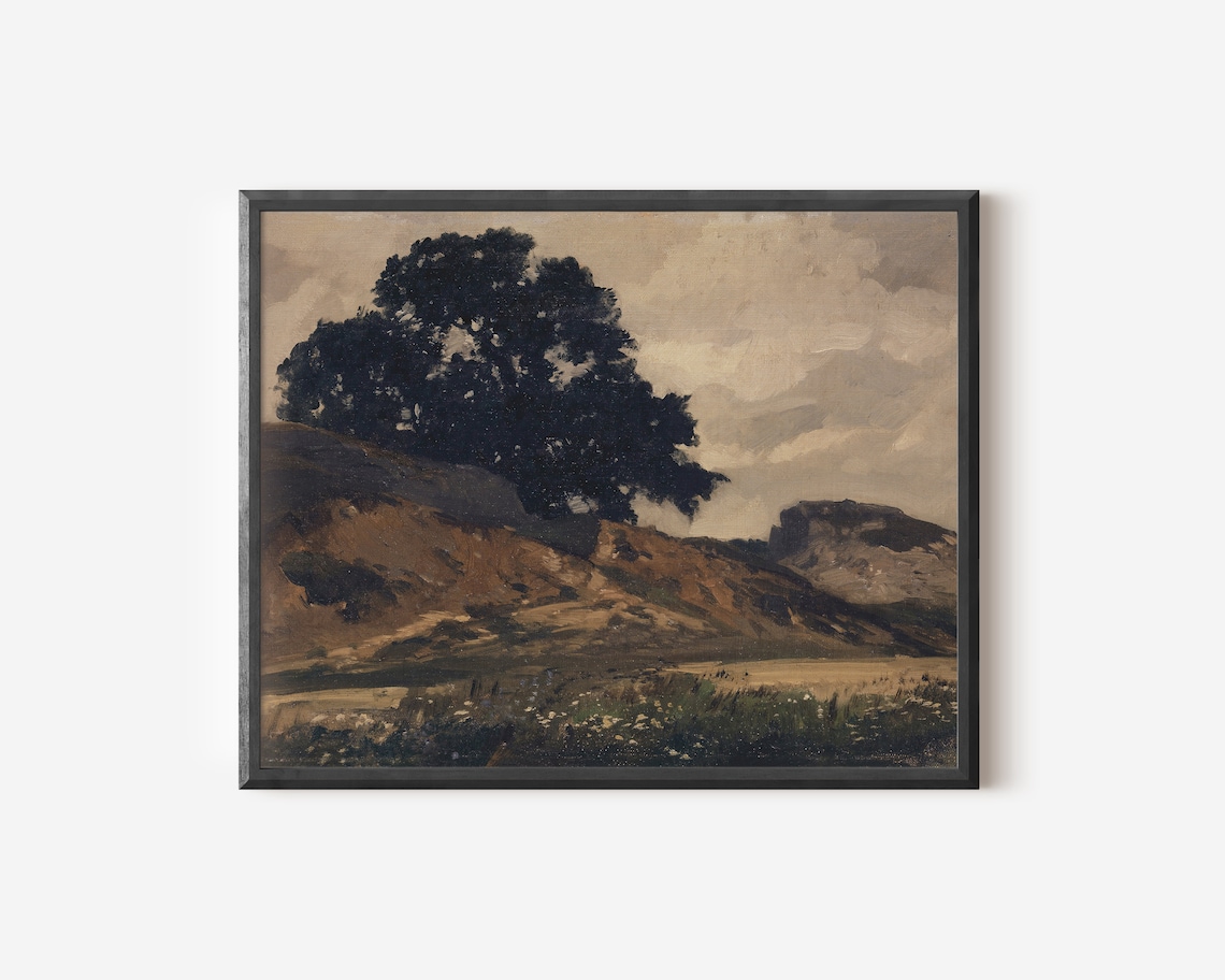Moody Landscape Oil Painting, Rustic Traditional Art Print - Image 4