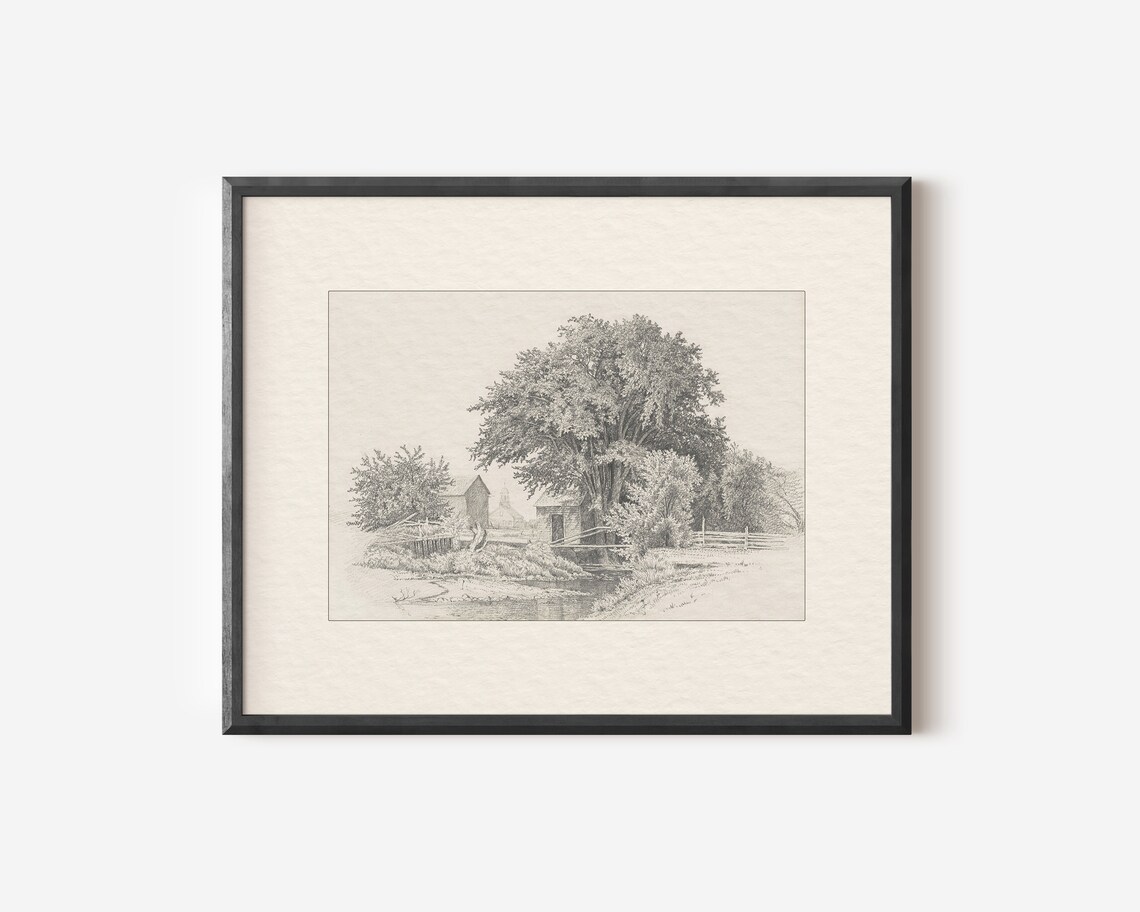 Farmhouse Landscape Sketch Art Print - Image 4