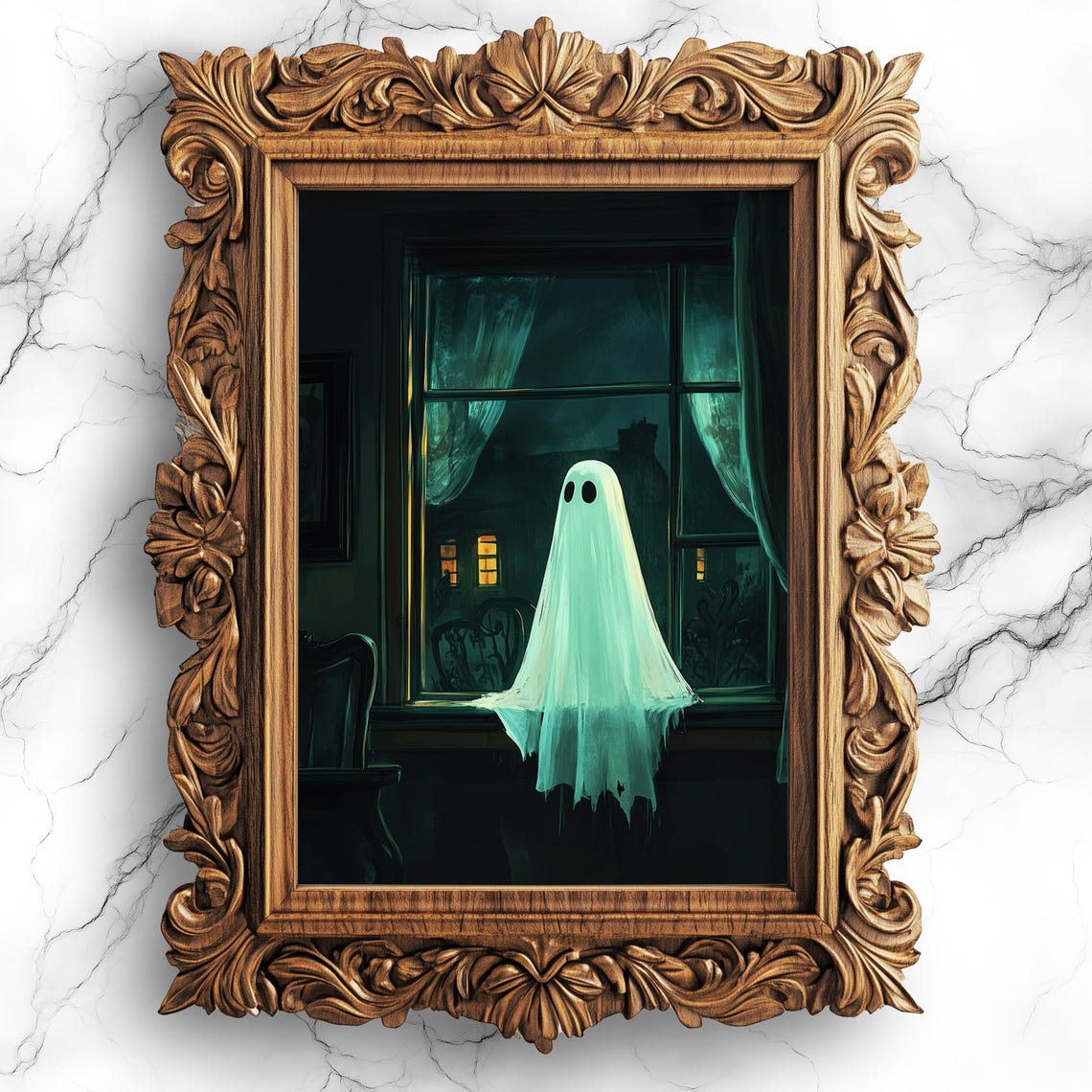 Paranormal Waiting At Window Poster Haunted House Wall Art Print Ghostly Painting For Creepy Halloween Home Decor Bbg21