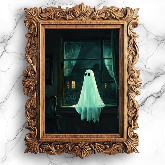 Paranormal Waiting At Window Poster Haunted House Wall Art Print Ghostly Painting For Creepy Halloween Home Decor Bbg21