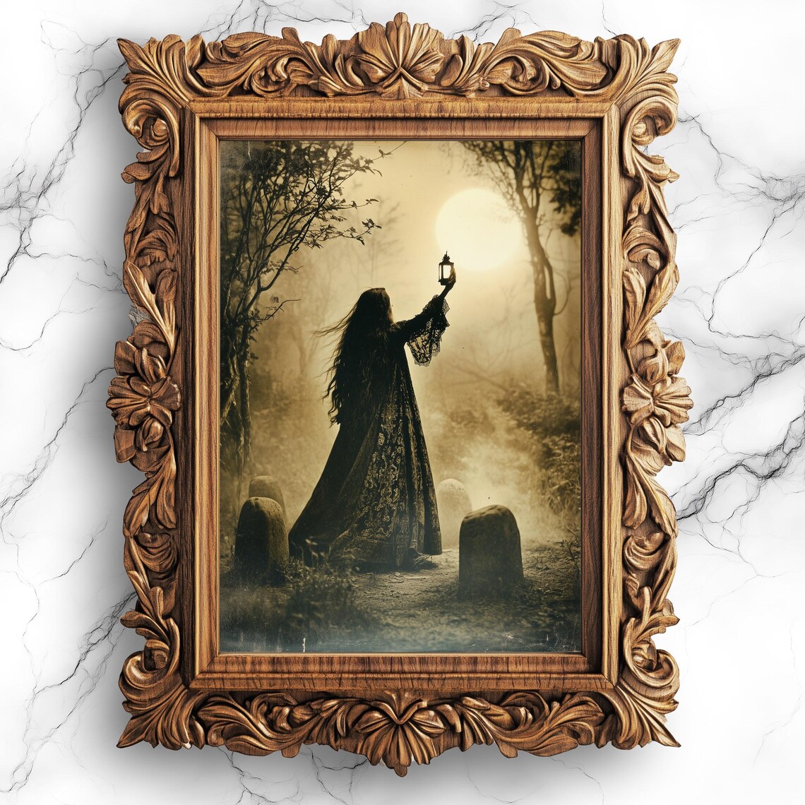 Antique Witch Ritual Moon Magic Vintage Poster
