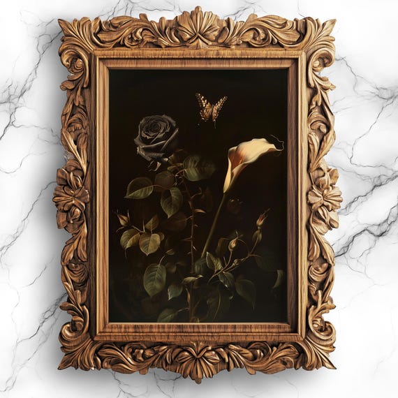 Black Roses Portrait Gothic Floral Art Dark Elegance Decor Unique Rose Wall Botanical Print Home Flw2
