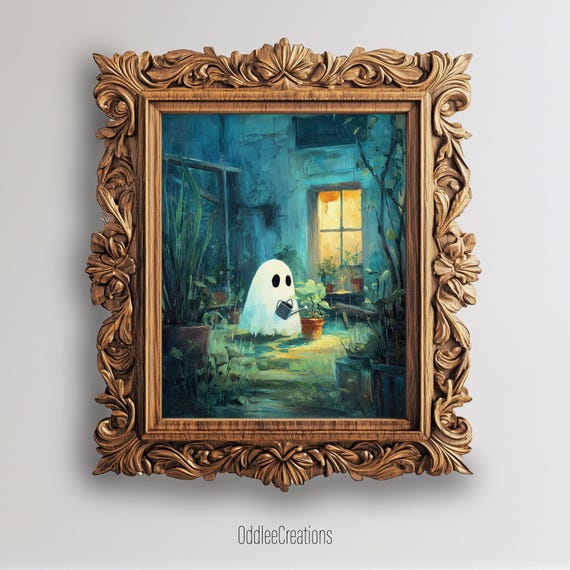 Gardening Art Cute Halloween Plant Decor Creepy Overgrown Garden Room Painting Prt135