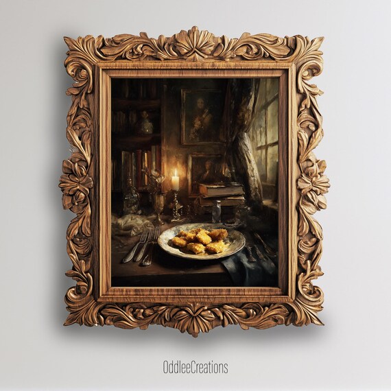Chicken Nuggets Plate Candlelit Study Dark Academia Food Art Poster