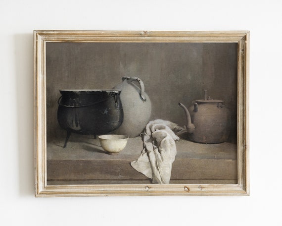 Kitchen Still Life, Moody Vintage Farmhouse Art Print